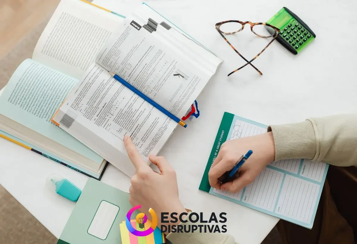 Imagem com o título “Tipos de Planos de Aula Grátis”, mostrando materiais pedagógicos e professores planejando aulas em um ambiente colaborativo.
