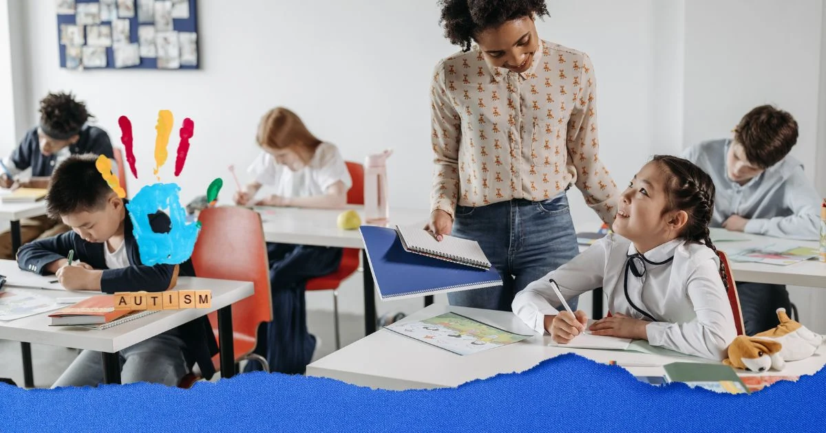 Criança utilizando materiais de um Plano de Ensino Individualizado voltado para estudantes com autismo, com apoio visual e atividades personalizadas.