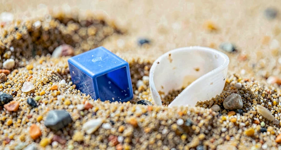 objetos escondidos na areia usados em atividade investigativa na creche