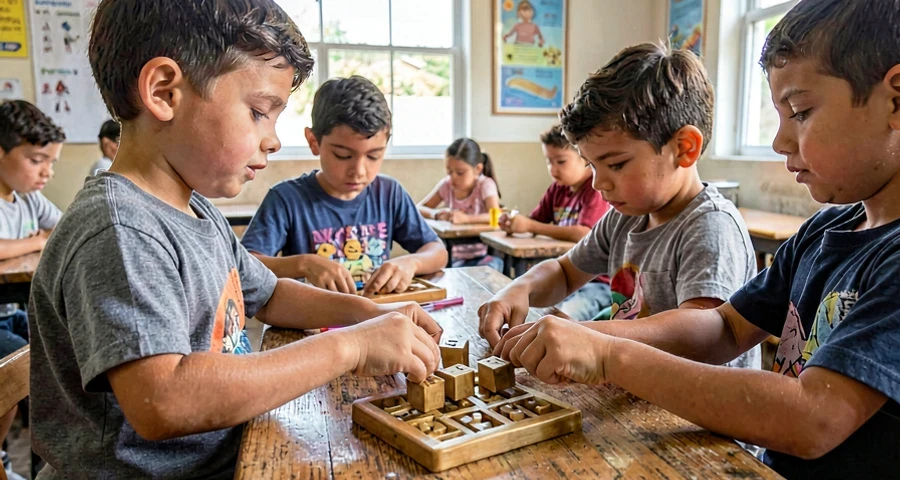 material dourado na prática: mãos de criança agrupando barras e cubinhos para resolver operação de adição