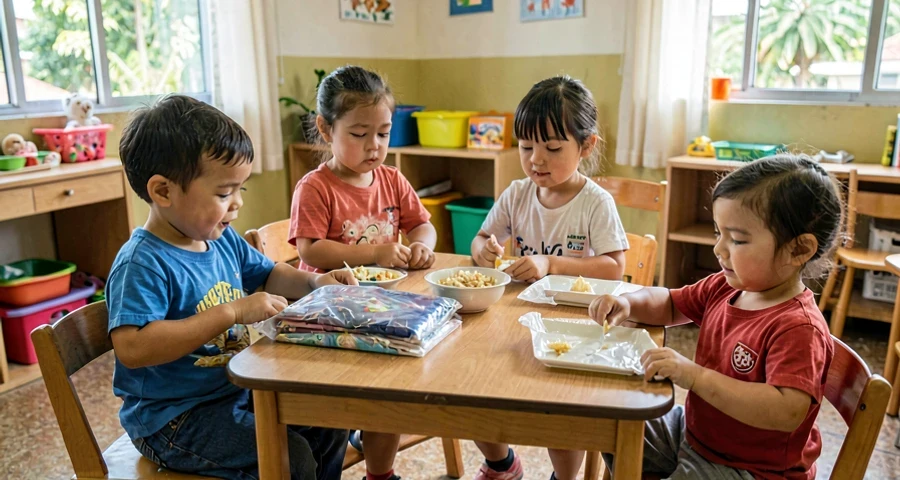 roupas organizadas usadas em atividade de autonomia com bebês na creche
