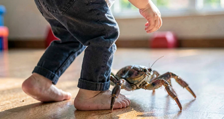 criança da creche imitando andar de caranguejo durante atividade motora