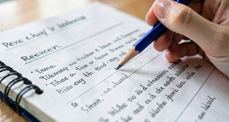 caderno de aluno com planejamento e escrita de resenha crítica própria