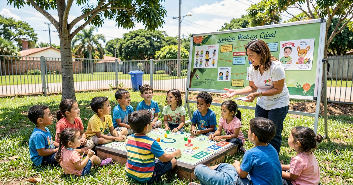 plano de aula jogo novo: crianças da pré-escola aprendendo regras de brincadeira em grupo