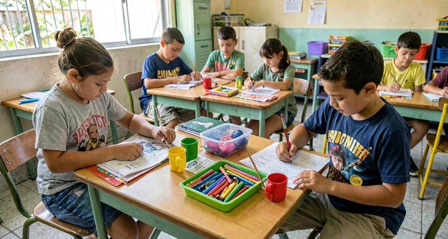 cabideiros organizados com pertences pessoais em atividade na creche