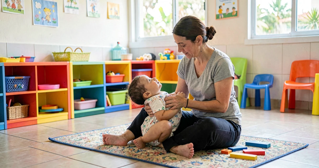 plano de aula balançando de um lado a outro: educadora balançando bebê sentado na creche