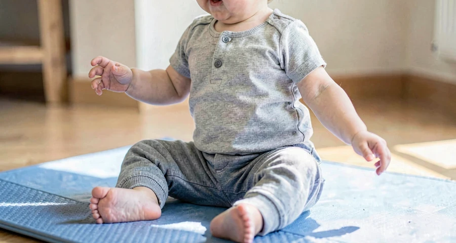 bebê balançando o corpo sentado durante atividade motora na creche
