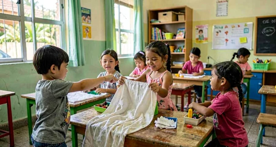 brincadeira de cadê e achou com pano leve na creche