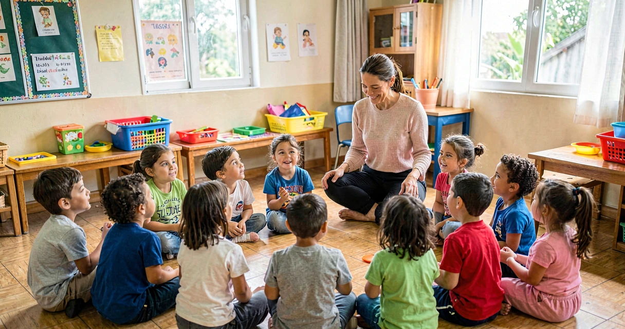 plano de aula jogo de adivinha: crianças da pré-escola brincando de adivinhação em roda