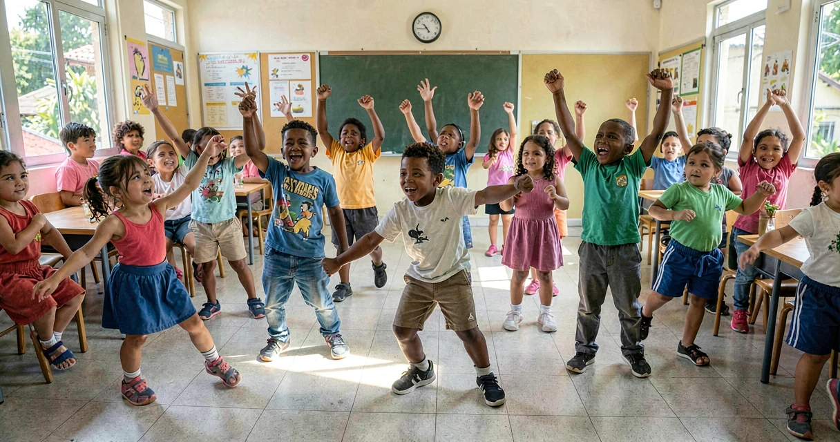 plano de aula estátua musical: crianças da pré-escola dançando e congelando como estátuas
