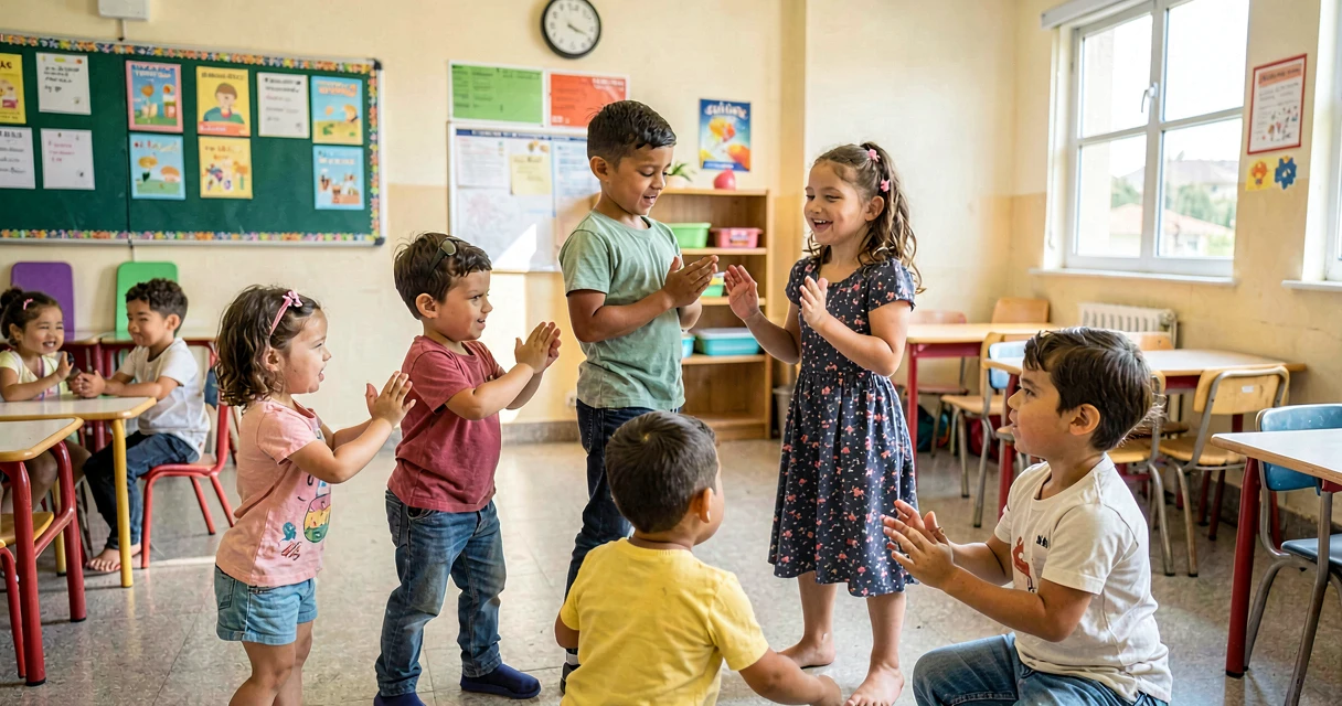 plano de aula brincadeira de palmas: crianças da pré-escola jogando brincadeira de palmas em dupla