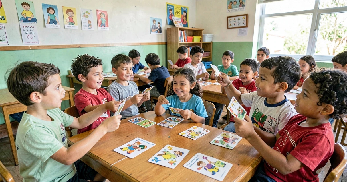 plano de aula trocando figurinhas: crianças da pré-escola trocando cartões ilustrados