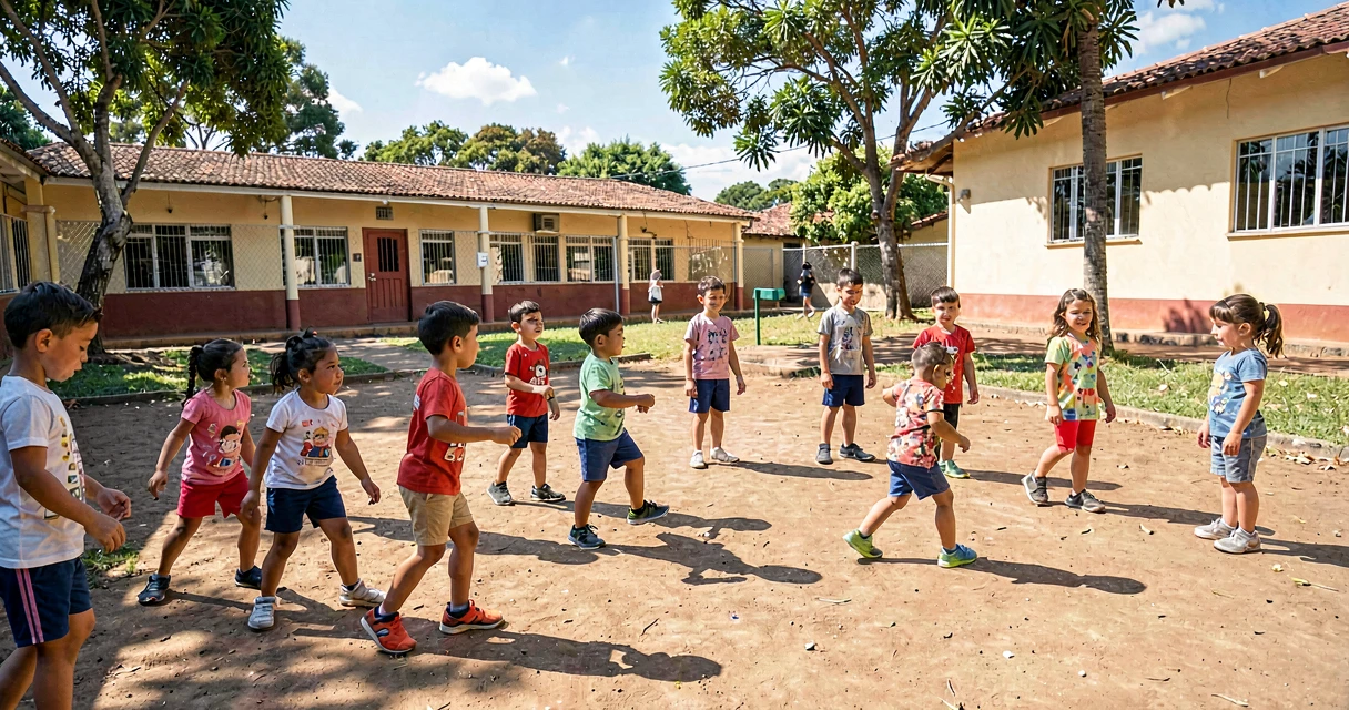 plano de aula sombras: crianças da pré-escola brincando com suas próprias sombras no pátio