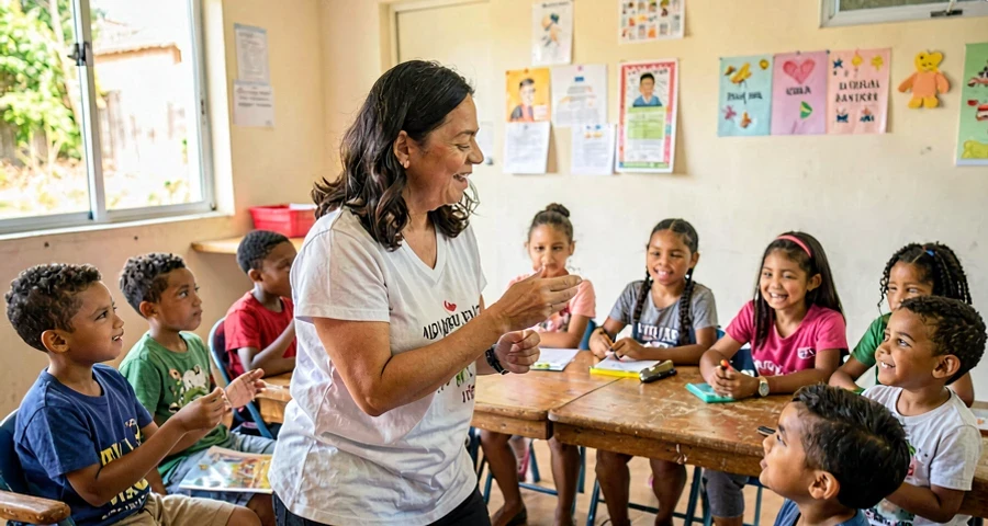 educadora cantando nome do bebê durante atividade de chamada musical