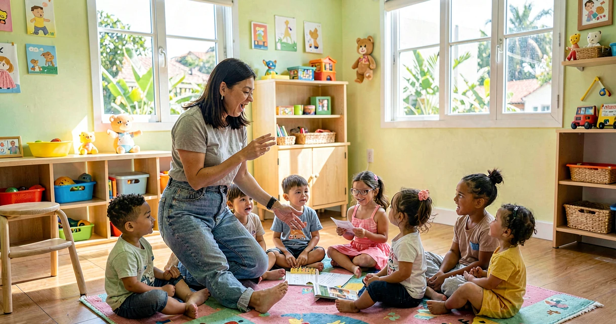 plano de aula história cantada: educadora contando história com trechos musicados
