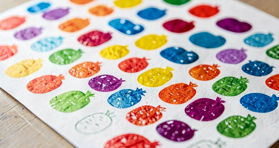 padrão de carimbos de batata coloridos em atividade artística na creche