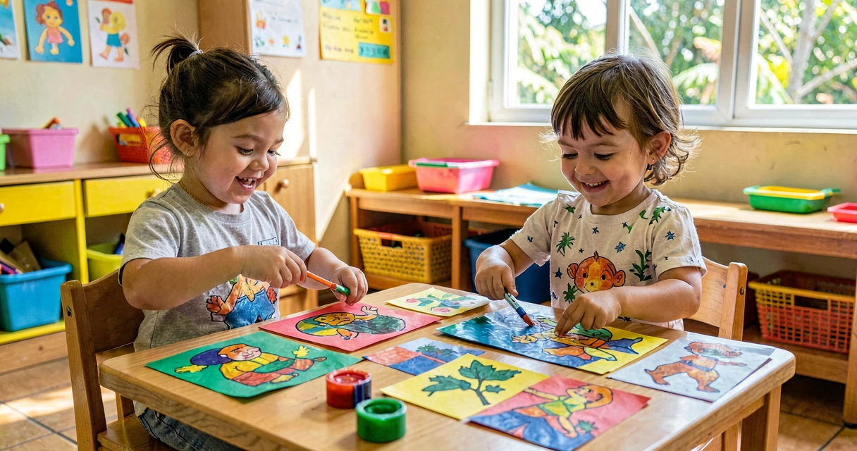 colagem para crianças bem pequenas: grupo de bebês fazendo atividade com papéis coloridos e cola em sala de creche brasileira