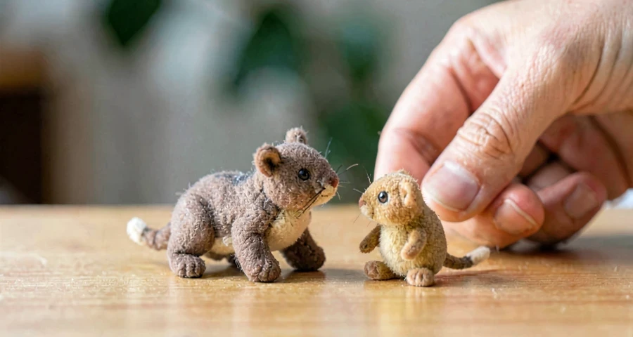 criança da creche organizando bichos de brinquedo por tamanho em atividade matemática