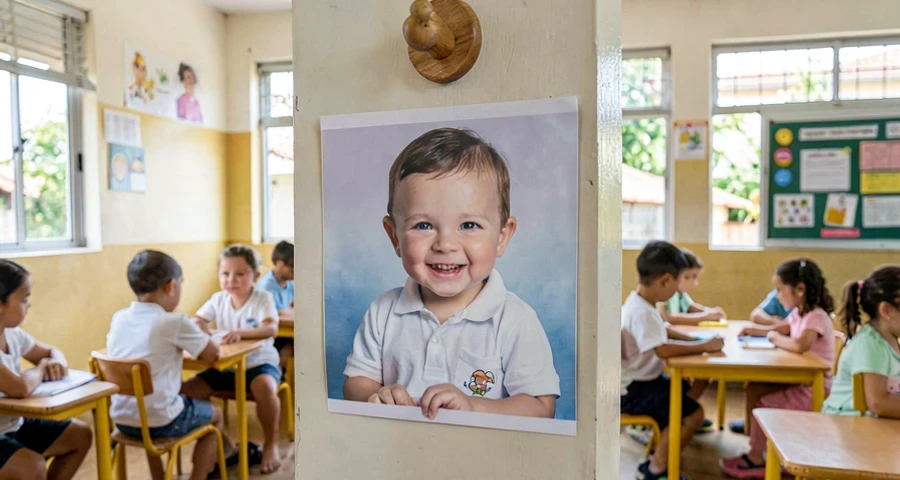 foto plastificada fixada em cabideiro pessoal de bebê na creche