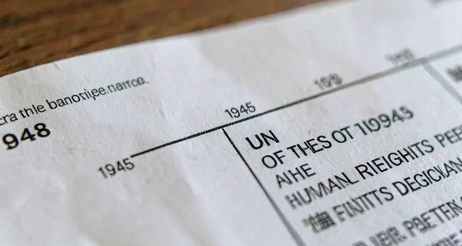 linha do tempo impressa mostrando a criação da ONU e da declaração universal dos direitos humanos