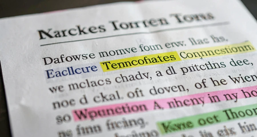 artigo de opinião impresso com conjunções coordenativas destacadas em cores