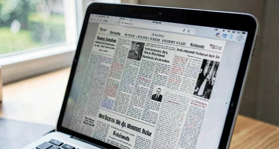 tela de computador mostrando acervo digital de jornal histórico digitalizado