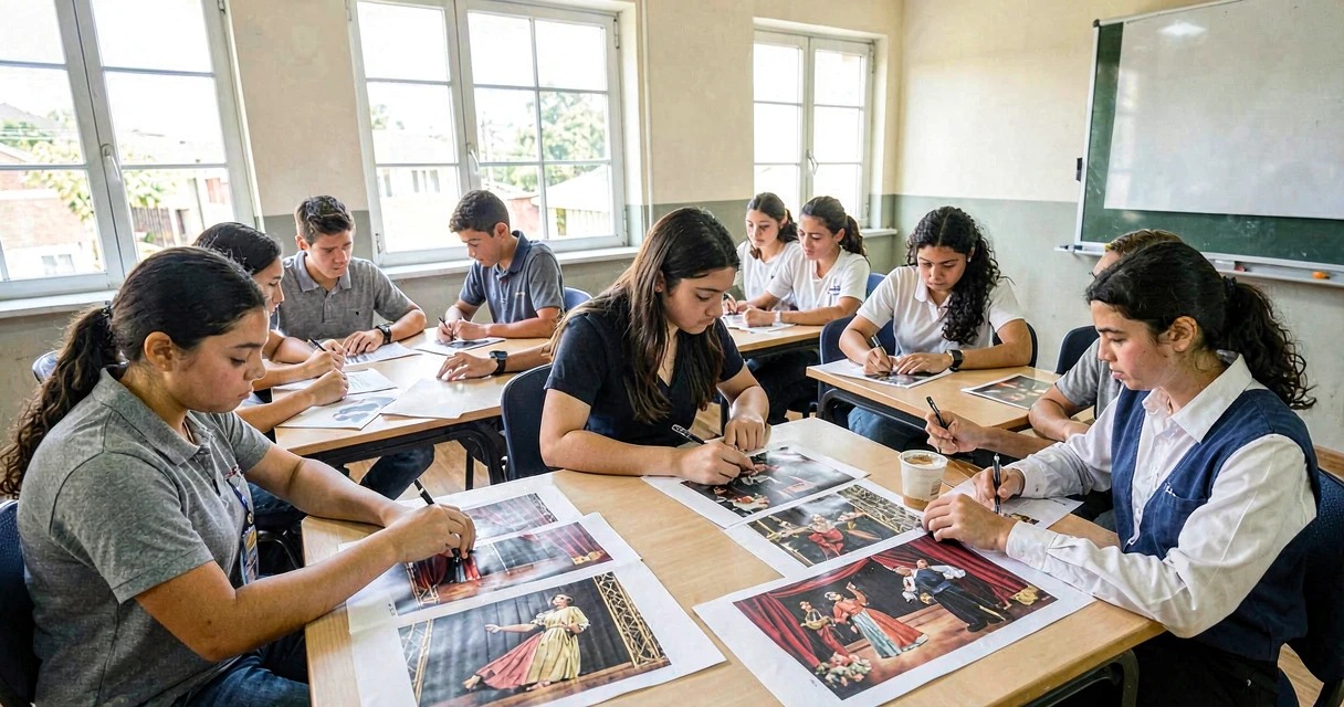 plano de aula figurino e cenário: alunos do 9º ano analisando imagens de cenas teatrais