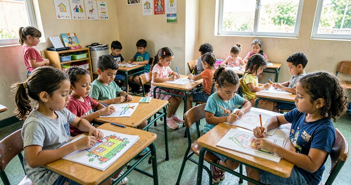 plano de aula nossa casa: crianças da pré-escola desenhando sua própria moradia