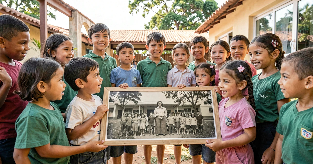 plano de aula fotos antigas da escola: crianças da pré-escola comparando escola de antes e agora