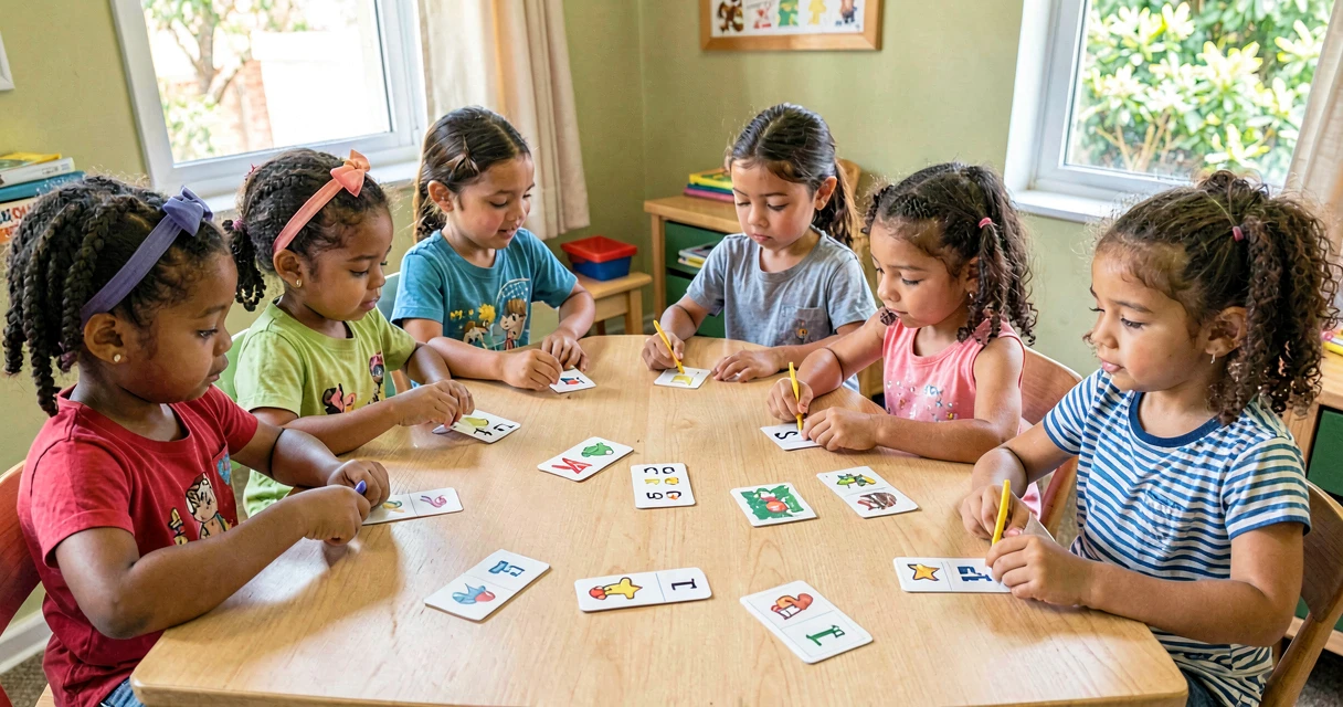 plano de aula jogo de cartas: crianças da pré-escola comparando números em jogo de cartas