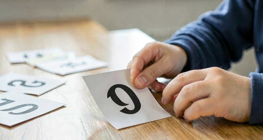 criança virando carta numerada durante jogo de comparação na pré-escola