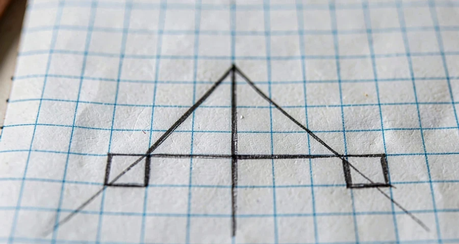 triângulo retângulo desenhado em papel quadriculado com quadrados construídos sobre os lados