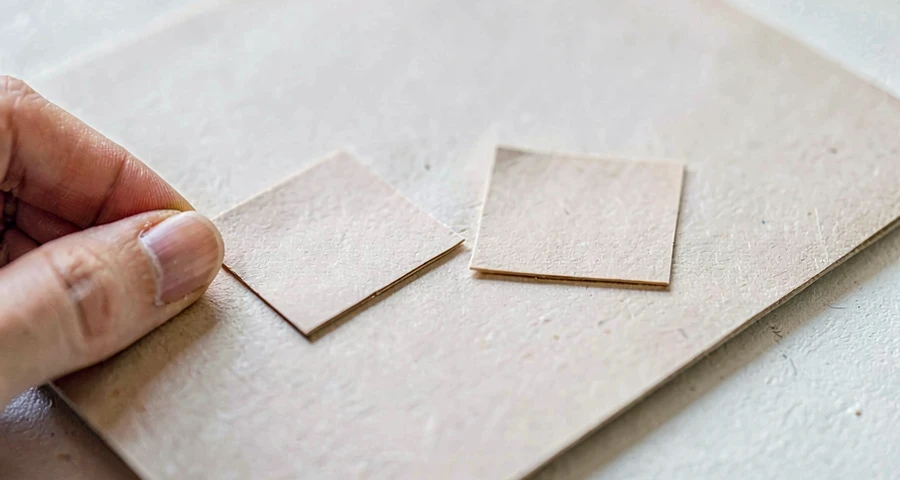 dois quadrados de papel recortados sendo encaixados sobre a área de um quadrado maior