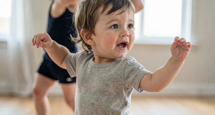 criança da creche congelada durante atividade motora de dança na creche