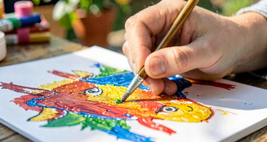criança colorindo desenho de boi em atividade cultural na pré-escola