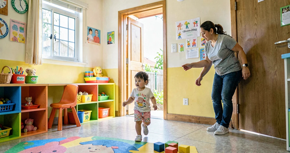 plano de aula contando passos até a porta: criança da creche caminhando e contando passos