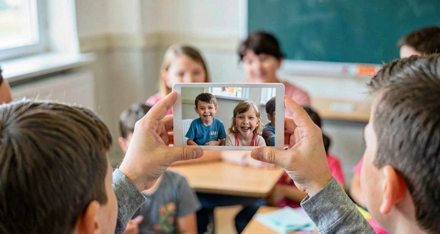 foto de família sendo mostrada durante roda de conversa na pré-escola