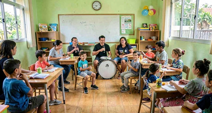 roda preparada para encontro musical com famílias na creche
