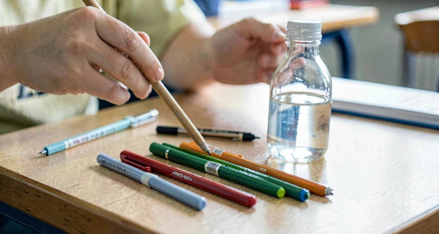 objetos simples de sala de aula sendo usados como instrumentos de percussão