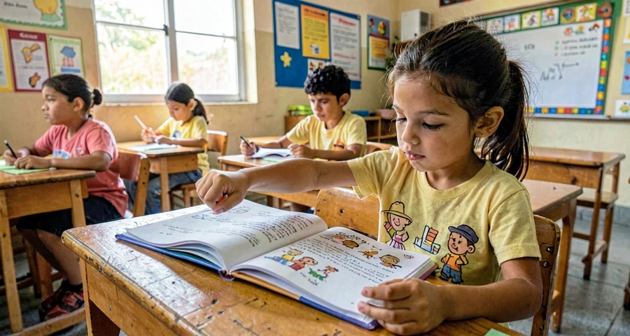 criança da creche apontando para livro escolhido em atividade de votação