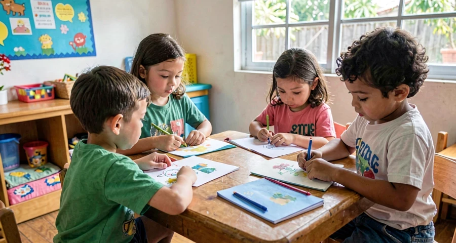 crianças atentas durante atividade de exploração de cantiga na creche