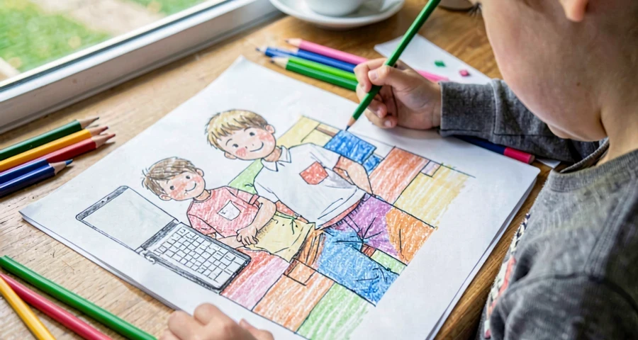 desenho de criança representando profissão de um familiar em atividade na pré-escola