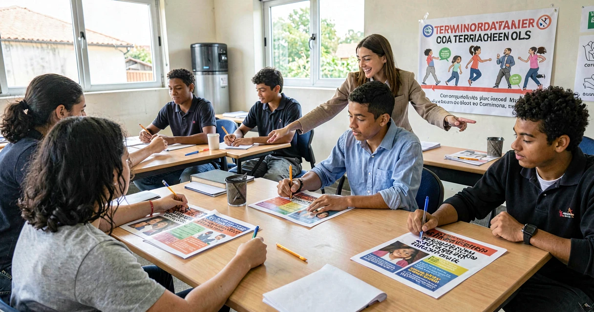 plano de aula técnicas de persuasão: alunos do 9º ano analisando anúncios em inglês