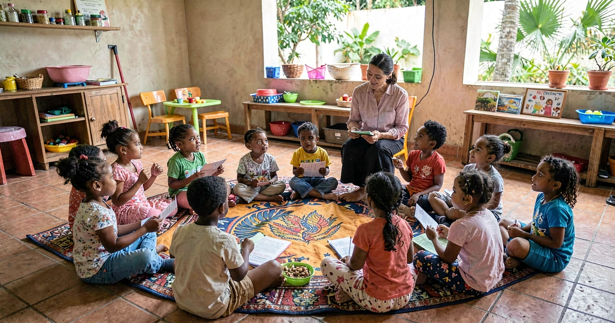 plano de aula tradições da família: crianças da pré-escola compartilhando tradições em roda