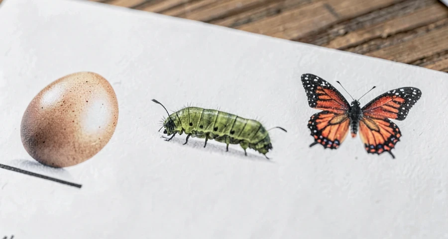 sequência de imagens do ciclo de metamorfose da borboleta usada em atividade