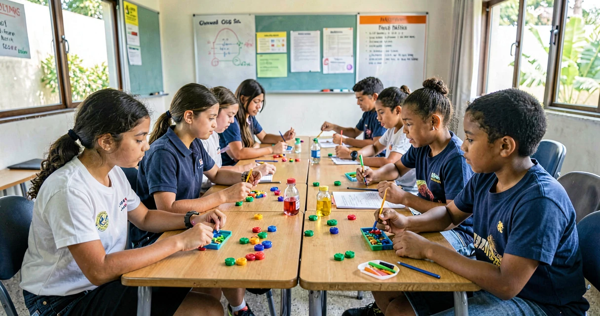 plano de aula hereditariedade: alunos do 9º ano simulando cruzamento genético com fichas coloridas