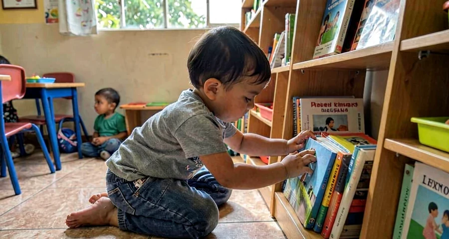 bebê explorando cantinho de leitura preferido na creche