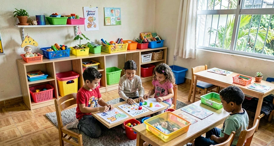 cantinho sensorial organizado em atividade de familiaridade espacial na creche