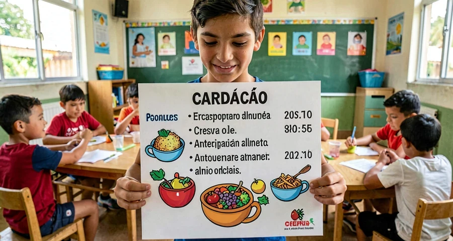 cartaz de cardápio ilustrado usado em atividade de antecipação alimentar na creche