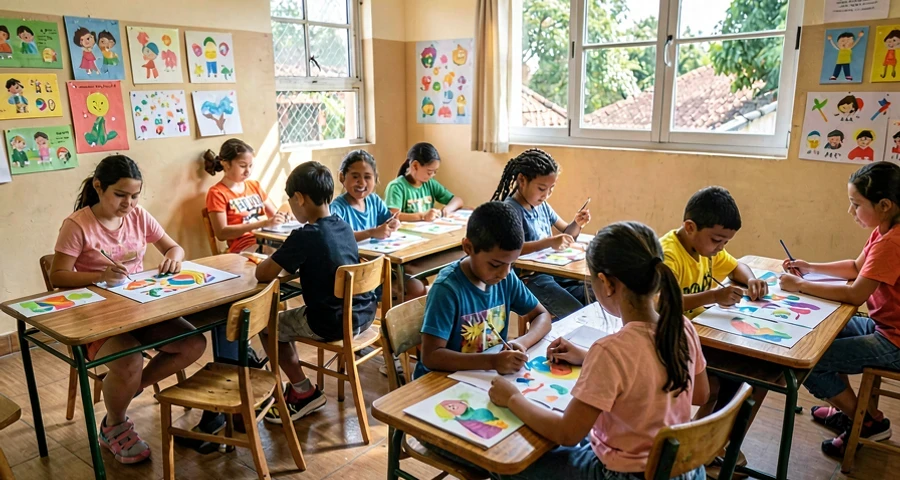 imagens de obras coloridas usadas em atividade de repertório cultural na creche